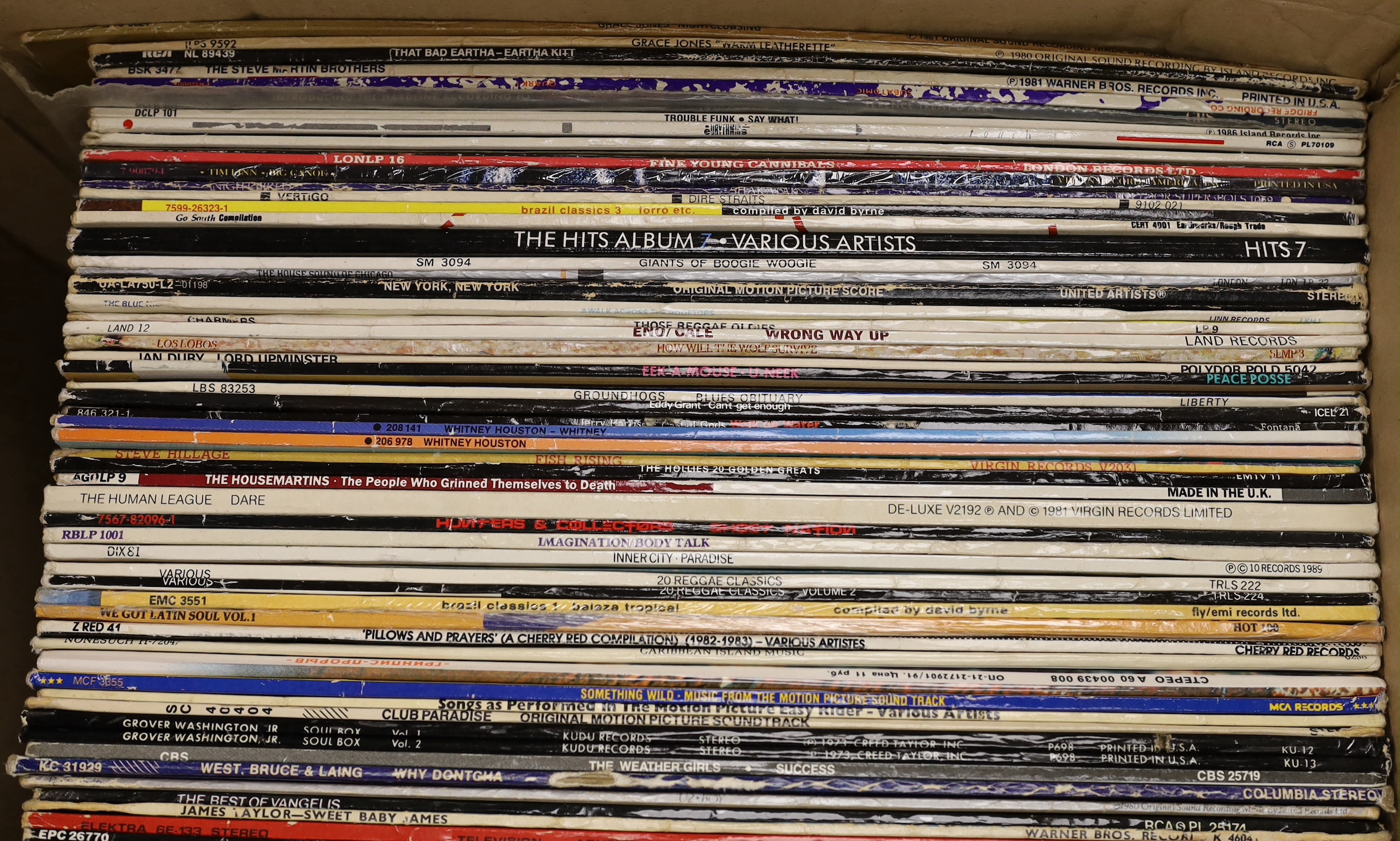 A collection of mostly 1970's/80's LPs together with a few 12 inch singles, including The Specials; Ghost Town, Frankie goes to Hollywood; Relax, Tom Jones, Ry Cooder, Phil Collins, Diana Ross, Simon & Garfunkel, Nat Kin